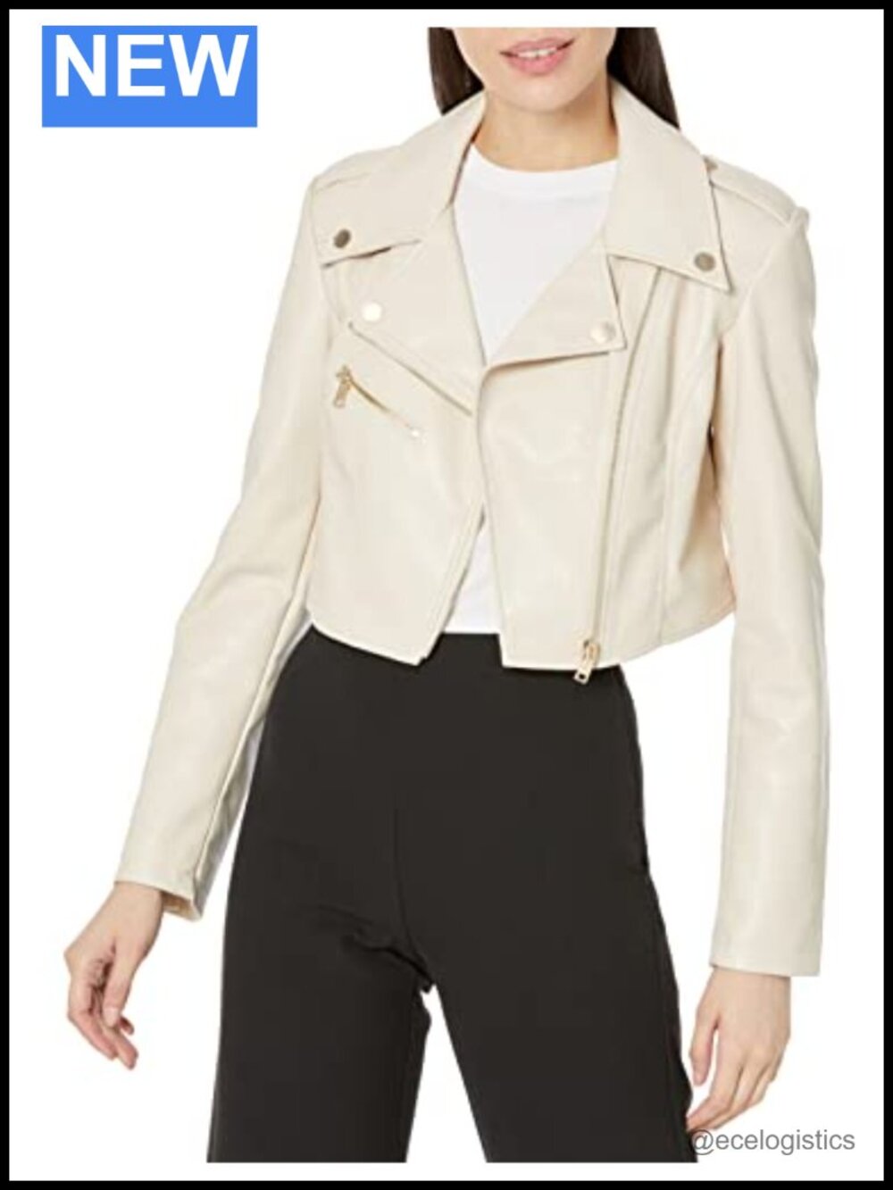 GUESS Faux-Leather Biker Moto Jacket Cropped Zipper